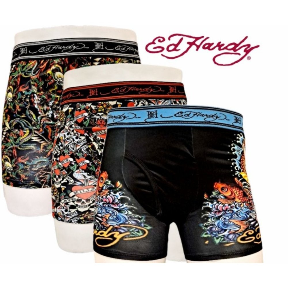 3 PACK ED HARDY PERFORMANCE BOXER BRIEFS SIZE SMALL